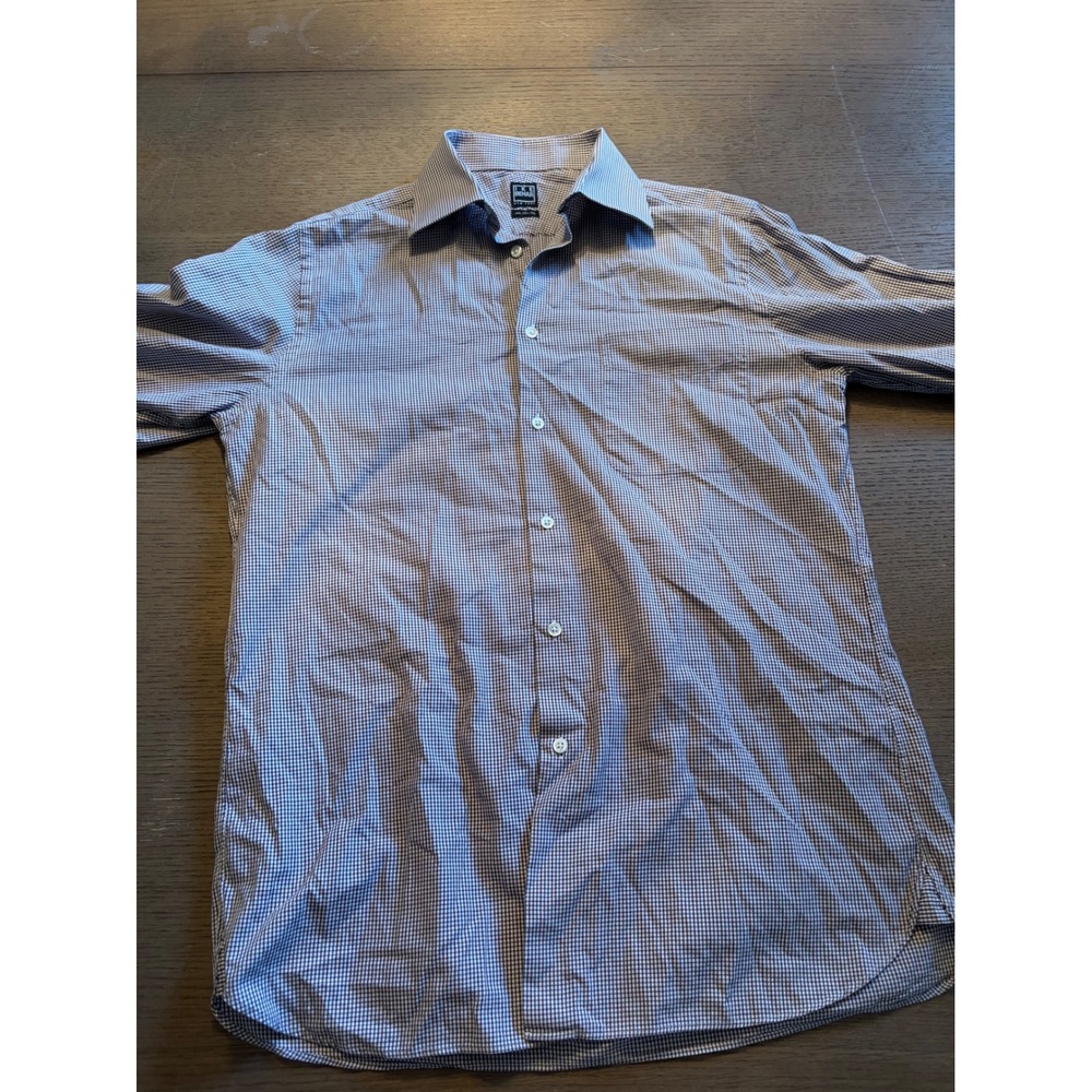 Ike Behar New York Mens 120s Two Ply Gingham Dress Shirt White Long Sleeve - Picture 6 of 11